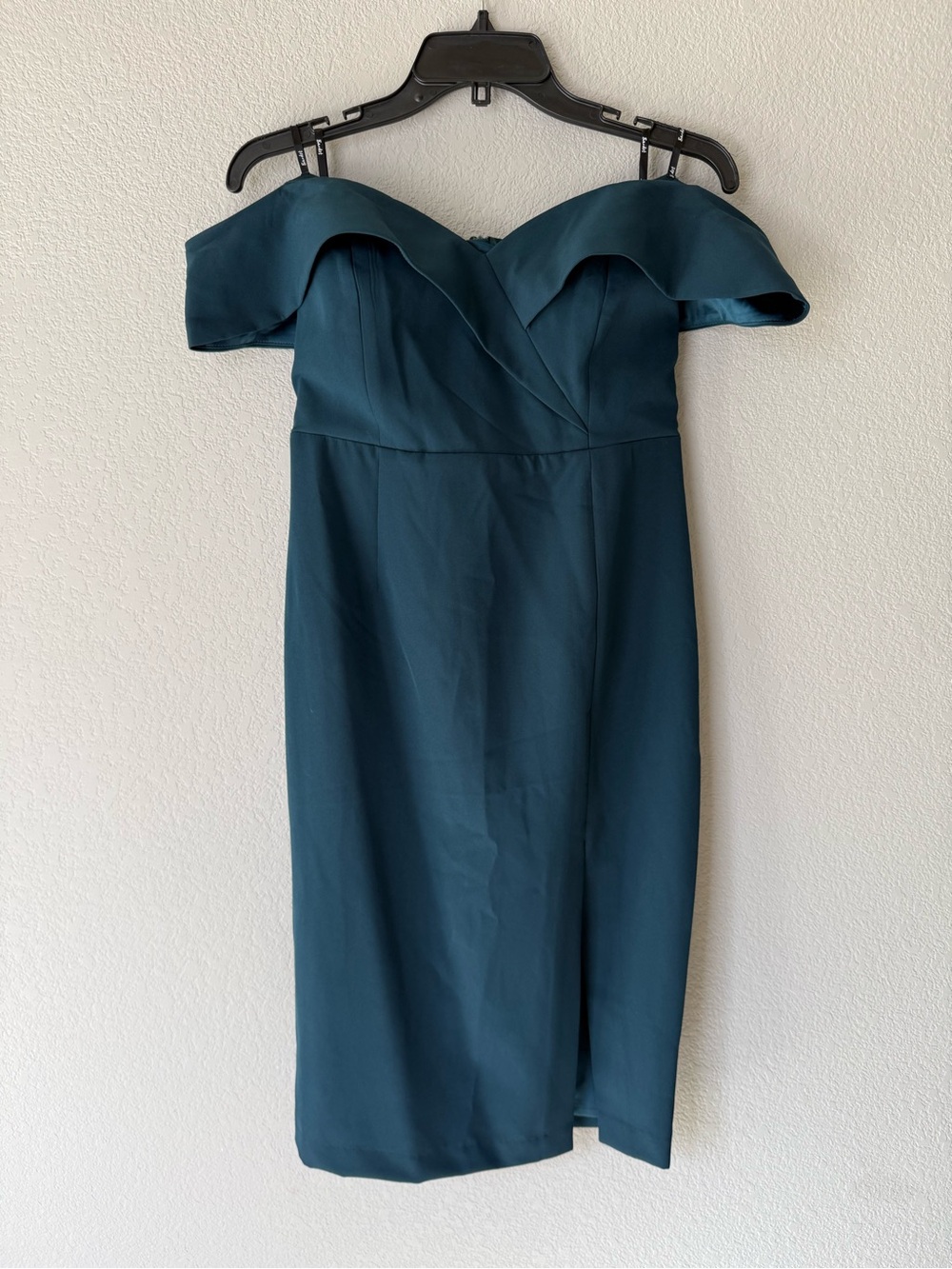 Bardot Off-Shoulder Teal Sheath Dress